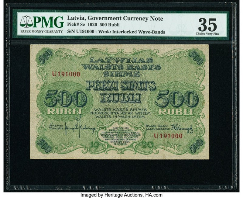 Latvia Government Currency Note 500 Rubli 1920 Pick 8c PMG Choice Very Fine 35. ...