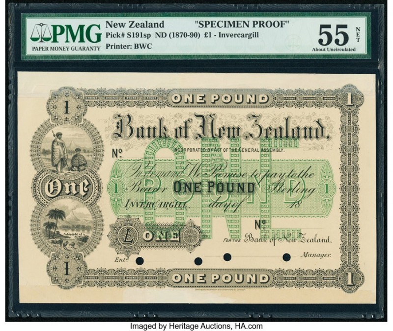 New Zealand Bank of New Zealand 1 Pound ND (1870-90) Pick S191s Specimen Proof P...