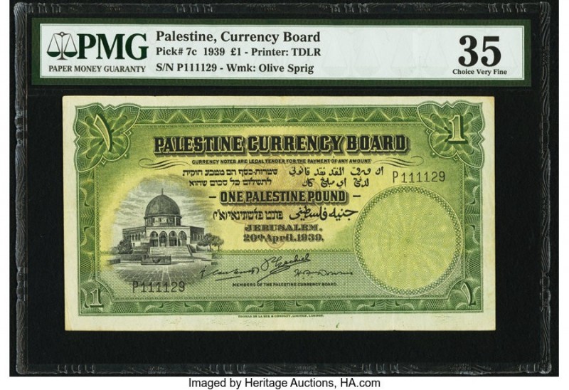 Palestine Palestine Currency Board 1 Pound 20.4.1939 Pick 7c PMG Choice Very Fin...