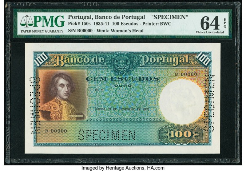 Portugal Banco de Portugal 100 Escudos 21.2.1935 Pick 150s Specimen PMG Choice U...