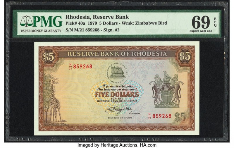 Rhodesia Reserve Bank of Rhodesia 5 Dollars 15.5.1979 Pick 40a PMG Superb Gem Un...