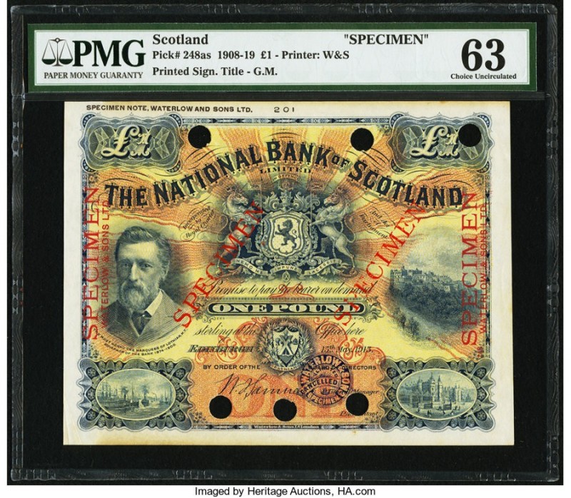 Scotland National Bank of Scotland Limited 1 Pound 15.5.1913 Pick 248as Specimen...