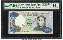 South Vietnam National Bank of Viet Nam 1000 Dong ND (1975) Pick 34As1 Specimen PMG Choice Uncirculated 64. This scarce, unissued design is desirable ...