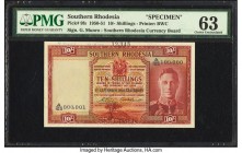 Southern Rhodesia Southern Rhodesia Currency Board 10 Shillings 1.9.1950 Pick 9fs Specimen PMG Choice Uncirculated 63. King George VI is noticed on th...