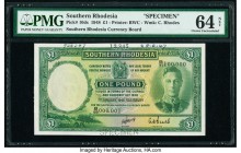 Southern Rhodesia Southern Rhodesia Currency Board 1 Pound 1.1.1948 Pick 10ds Specimen PMG Choice Uncirculated 64 Net. A visually pleasing Specimen fe...