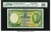 Southern Rhodesia Southern Rhodesia Currency Board 1 Pound 1.8.1951 Pick 10fs Specimen PMG Choice About Unc 58. A lightly handled example with a perfo...