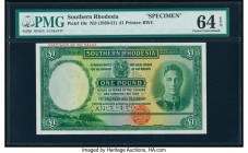 Southern Rhodesia Southern Rhodesia Currency Board 1 Pound 15.12.1939 Pick 10s Specimen PMG Choice Uncirculated 64 EPQ. A beautifully original Specime...