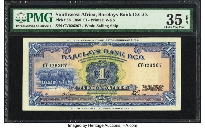 Southwest Africa Barclays Bank D.C.O. 1 Pound 29.11.1958 Pick 5b PMG Choice Very...