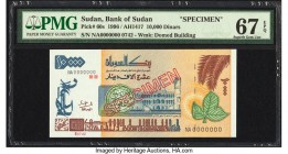 Sudan Bank of Sudan 10,000 Dinars 1996 Pick 60s Specimen PMG Superb Gem Unc 67 EPQ. This is the largest denomination printed by Sudan, in the ultimate...