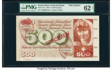 Switzerland National Bank 500 Franken ND (1961-74) Pick 51s Specimen PMG Uncirculated 62 Net. A beautiful and scarce Specimen example of this higher d...