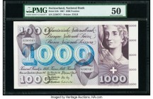 Switzerland National Bank 1000 Franken 1.1.1967 Pick 52h PMG About Uncirculated 50. Something of an art piece, and understandably so, for the Swiss hi...