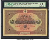 Turkey State Notes of the Ministry of Finance 5 Livres ND (1918) / AH1334 Pick 109b PMG Choice Very Fine 35. A lovely array of pastel colors are still...