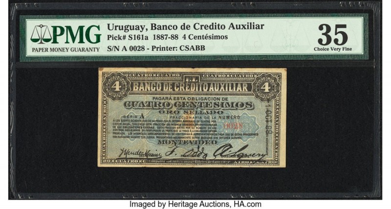 Uruguay Banco De Credito Auxiliar 4 Centesimos 1.10.1888 Pick S161a PMG Choice V...