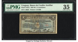Uruguay Banco De Credito Auxiliar 4 Centesimos 1.10.1888 Pick S161a PMG Choice Very Fine 35. A low serial number example prepared by the South America...