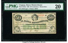 Uruguay Banco Montevideano 50 Centesimos 3.1.1866 Pick S352a PMG Very Fine 20. Delightful cherubs grace the front of this surviving example printed by...