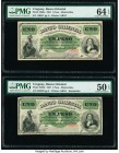 Uruguay Banco Oriental 1 Peso 1867 Pick S383a; S383r Two Examples; One Issued and One Remainder PMG Choice Uncirculated 64 EPQ; About Uncirculated 50 ...