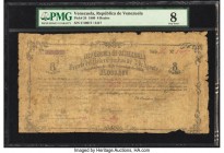 Venezuela Republica de Venezuela 8 Reales 18.9.1860 Pick 24 PMG Very Good 8. A scarce, surviving example from 1860 with only three graded in the PMG P...