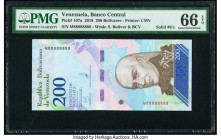 Solid 8s Serial Number Venezuela Banco Central De Venezuela 200 Bolivares 13.3.2018 Pick 107a PMG Gem Uncirculated 66 EPQ. An important banknote from ...
