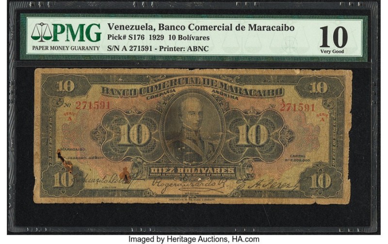 Venezuela Banco Comercial de Maracaibo 10 Bolivares 1929 Pick S176 PMG Very Good...