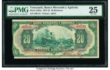 Venezuela Banco Mercantil y Agrícola 20 Bolívares 21.2.1927 Pick S232a PMG Very Fine 25. Impressive deep green inks were utilized to create this early...
