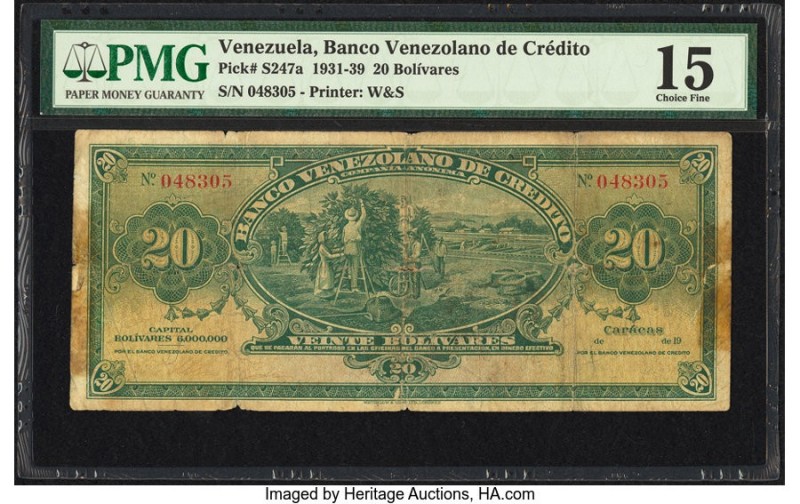 Venezuela Banco Venezolano de Credito 20 Bolívares 1931-39 Pick S247a PMG Choice...