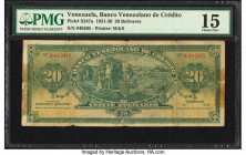 Venezuela Banco Venezolano de Credito 20 Bolívares 1931-39 Pick S247a PMG Choice Fine 15. Charming vignettes grace both sides of this early issue alon...