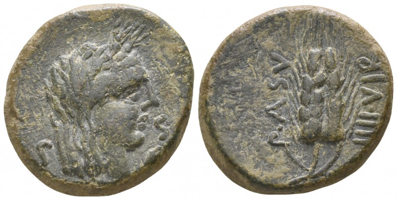 Lucania. Paestum 90-44 BC.
Semis AE

18mm., 5,55g.

PA, Veiled head of Cere...
