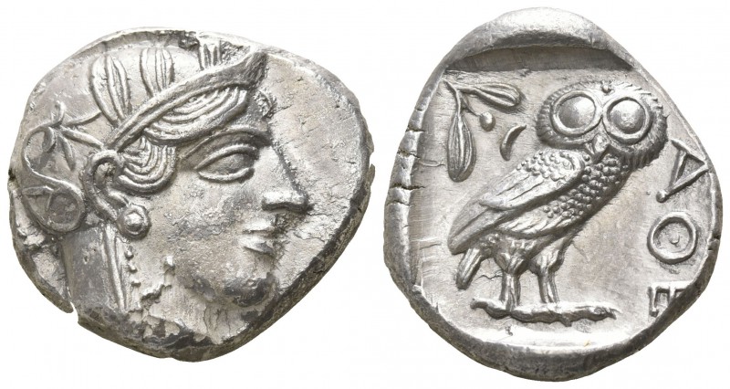 Attica. Athens 454-404 BC.
Tetradrachm AR

25mm., 17,14g.

Helmeted head of...