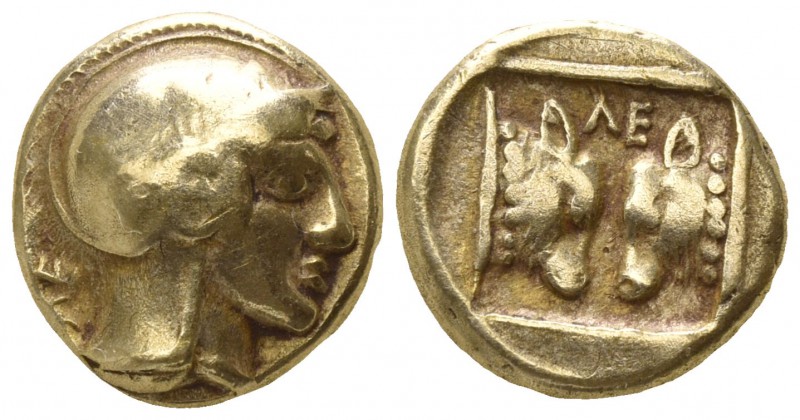 Lesbos. Mytilene 454-428 BC.
Hekte EL

11mm., 2,49g.

Helmeted head of Athe...