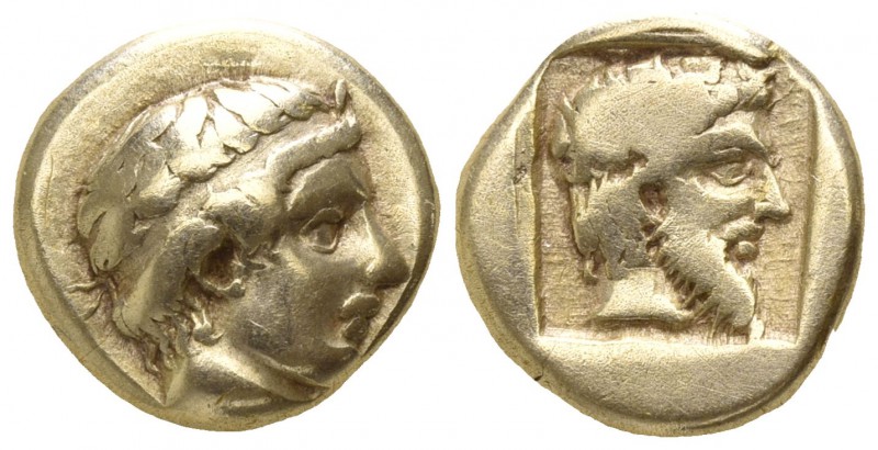 Lesbos. Mytilene 454-427 BC.
Hekte EL

11mm., 2,50g.

Diademed head of yout...