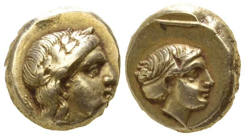 Lesbos. Mytilene 377-326 BC.
Hekte EL

10mm., 2,54g.

 Laureate head of Apo...