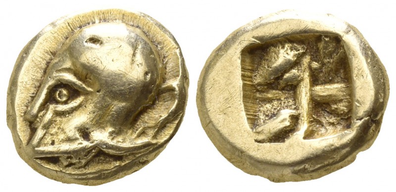 Ionia. Phokaia 625-522 BC.
Hekte EL

10mm., 2,57g.

Helmeted head left; to ...