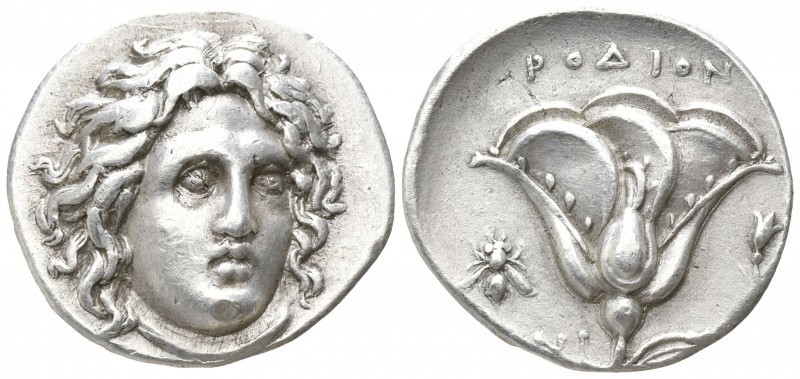 Caria. Rhodos 305-275 BC.
Didrachm AR

20mm., 6,73g.

Head of Helios facing...