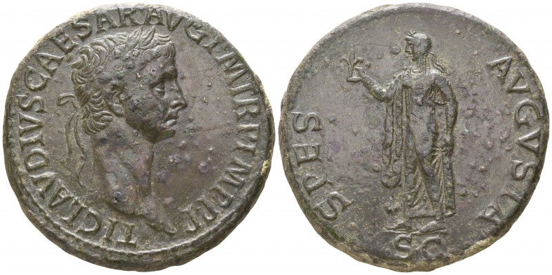 Claudius AD 41-54. Rome
Sestertius Æ

34mm., 29,17g.

TI CLAVDIVS CAESAR AV...