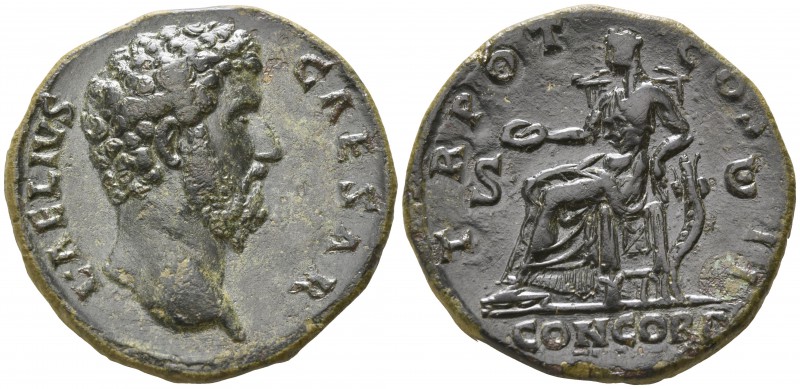 Aelius AD 136-138. Rome
Sestertius Æ

31mm., 25,30g.

L AELIVS CAESAR, bare...