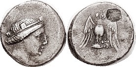AMISOS , Ar Siglos or Drachm, 400-350 BC, Tyche head r./ Owl, monogram at lower ...