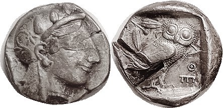 ATHENS , Tet, early type, Athena head r/Owl, c. 455-449 BC, before the mass coin...