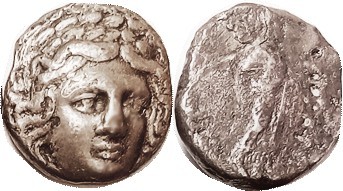 CARIAN Satraps , Maussollos (?), 377-353 BC, Tet, Apollo head facg 3/4 rt/ Zeus ...