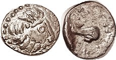 KAPOSTALER (Donau Region) Ar Drachm, 2nd-1st cent BC, "Zeus" head r/horse, OTA 503, EF/F, obv nrly centered with strong features, rev somewhat off-ctr...