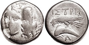 ISTROS , Stater or Drachm, 400-350 BC, Two facg hds, right inverted/Eagle atop d...
