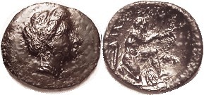 LAMIA , Æ17, 400-344 BC, Nymph Lamia head r/ Philoktetes kneeling shooting bow r...