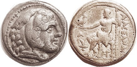 MACEDON , Alexander the Great, Tet, of Amphipolis, Herakles hd r/Zeus std l, Lam...