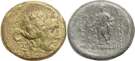 MARONEIA , Æ25x27, after 148 BC, Dionysos head r/ Dionysos stg l, S1638; AVF/F, ...