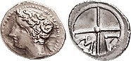 MASSALIA , Obol, 38-336 BC, Youthful head l./MA in wheel, S72; EF, well centered & a good strike for this with strong hair detail; ltly toned. (A VF b...