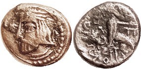 Sanabares, Æ17 ("bronze drachm"), Bust l./archer rt, Sellw type 93 but this vari...