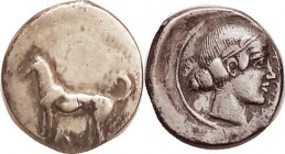 SEGESTA , Didrachm, 461-415 BC, Hound stg l./Head of nymph Segesta r; VF, somewhat off-ctr but types complete, good metal with only faint marks, lt to...