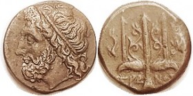 Hieron II, 275-215 BC, Æ18, Poseidon head l./trident betw dolphins, S1223; Nice AEF/VF, quite well centered, medium brown patina, exceptional detail o...