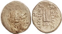 Antiochos II, Æ14, Apollo head r/lyre, anchor below, VF, obv off-ctr to bottom but head complete, rev centered, olive green patina, good detail on hea...