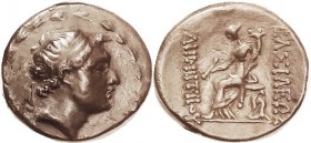 Demetrios I, 162-150 BC, Tet, Head rt in wreath/Tyche std l, on seat supported by winged monster, no monograms or date (actually quite rare variety), ...