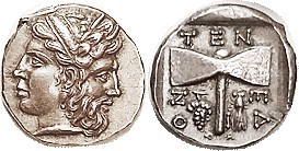 TENEDOS , Drachm, c.400 BC, Janiform Hera & Zeus hds/ 2-headed axe, as S4153, COPY , by Slavei, struck in silver, Ch. EF+, superb detailed workmanship...